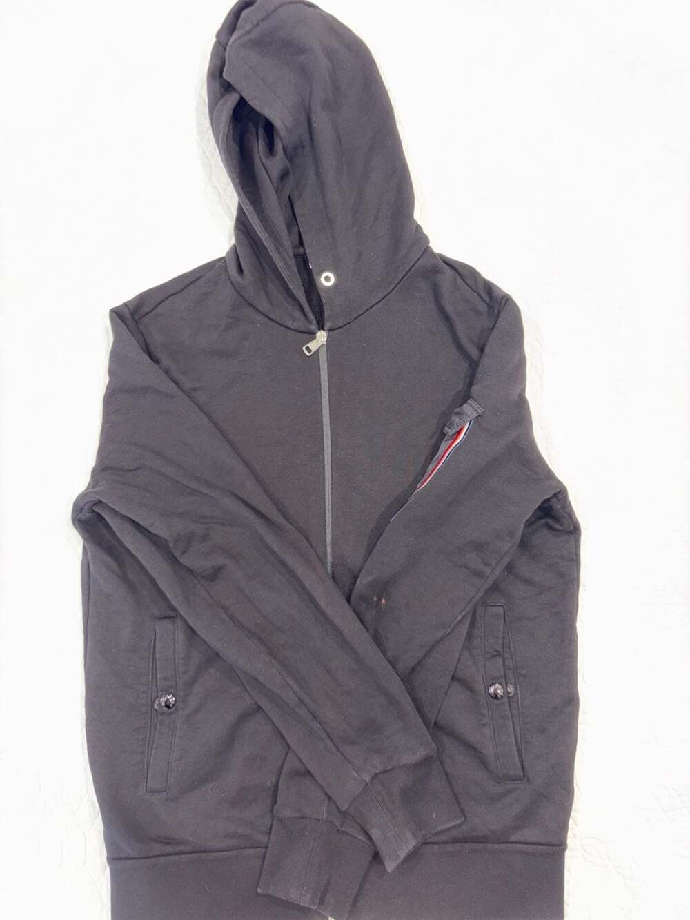 Moncler Men’s Black Full Zip Hooded Jacket Size Large Arm Logo Patch